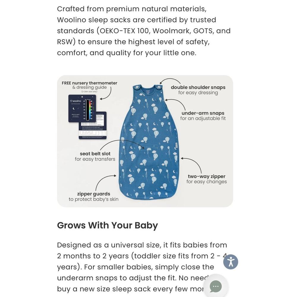 Woolino 4 Season Ultimate Baby Sleep Bag Merino Wool Organic Cotton Size 2-24M - Picture 9 of 10